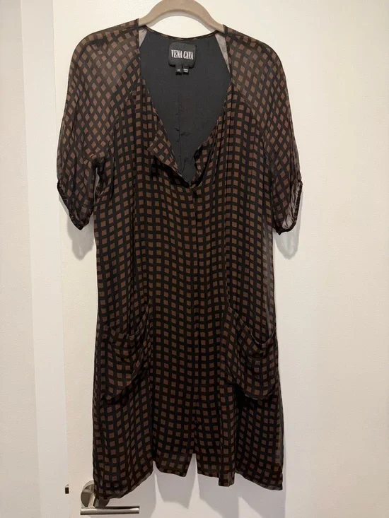 Vena Cava Black & Brown Checked Midi Wrap Dress - Picture 3 of 4